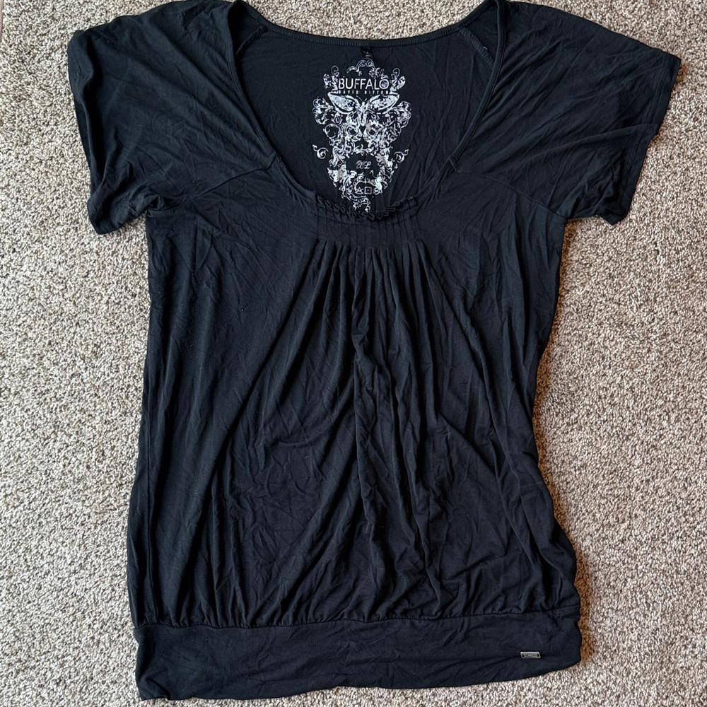 Buffalo David Bitton | Black Scoop Neck Short Sleeve Top